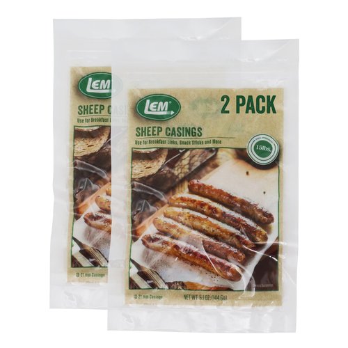 LEM Products Natural Sheep Casings, 19-21mm, Edible Sausage Casings, Stuffs Approximately 30 Pounds, Great for Snack Sticks, Breakfast Sausage Links, and More, 5.1 Ounces, 2 Pack