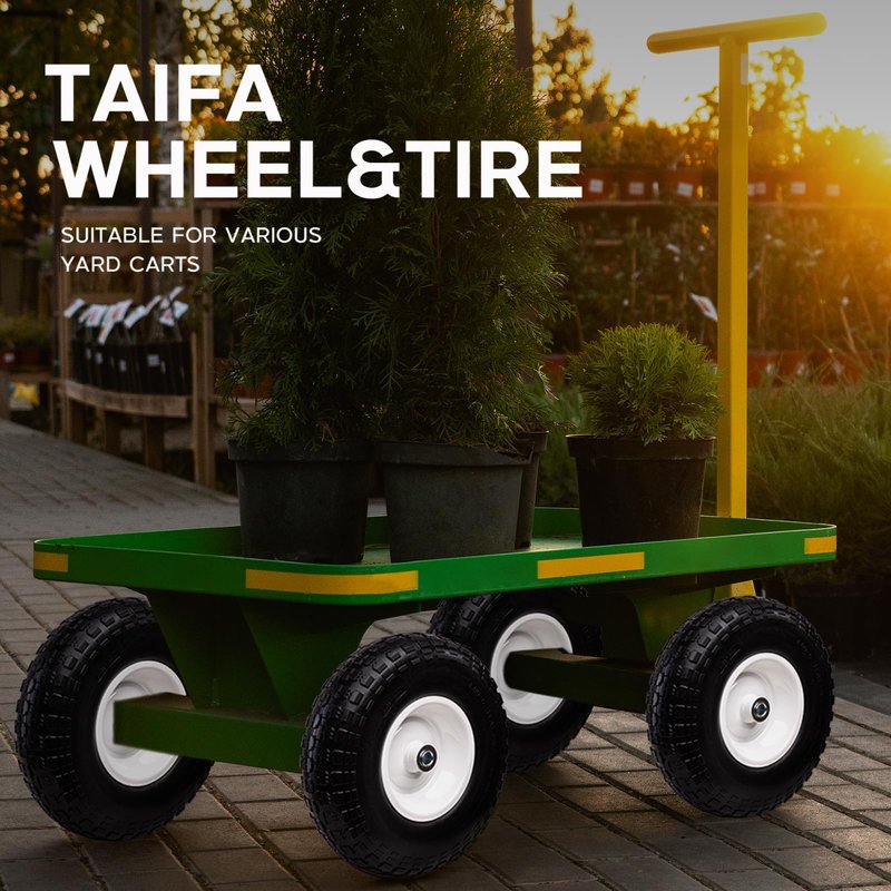 Taifa 2 PCS 13 Inch Solid Flat Free Replacement Tires and Wheels 4.00-6 with 5/8'' Bearing and 2.17'' Offset Hub, Air Less Wheel for Wheelbarrow/Wagon/Hand Truck/Trolley/Garden Scooter etc.