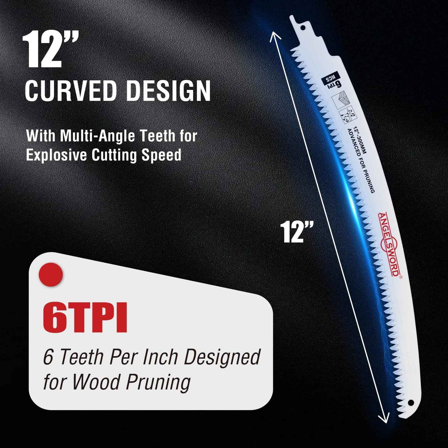 ANGELSWORD 15 Inch Arc Edge Reciprocating Saw Blade, 6TPI Wood Pruning Saw Blades for Tree Trimming, Wood Cutting, 3 Pack