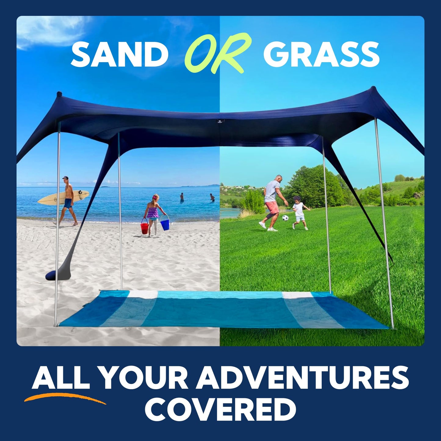 SUN NINJA Beach Tent Shelter with UPF50+ Protection, Includes Sand Shovel, Ground Pegs, Stability Poles, Outdoor Pop Up Shade Canopy for Camping, Fishing, Backyard Fun (Turquoise, 5x5 FT 4 Pole)