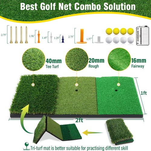 Golf Net, 10x7FT with Golf Practice Mat, Hitting Aid Net with Multi Targets Training for Backyard Driving Chipping Indoor Outdoor Use, 5-Ply Anti-Tear Netting & Carry Bag, Gifts for Men Dad Him Golfer