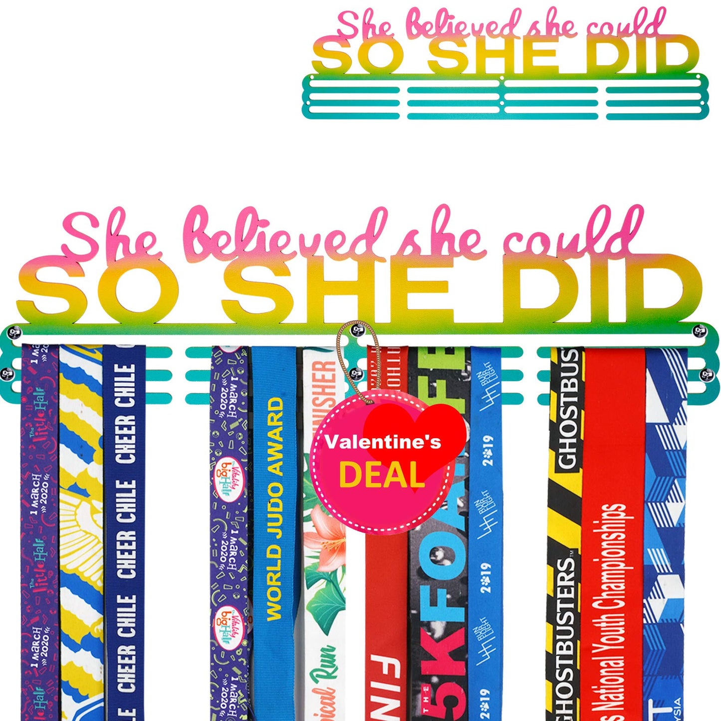 Miayork Medal Holder Display Hanger Rack She Believed she Could SO SHE DID Medal Hanger Display -Wall Mount Easy to Install Runner Medal Hanger Display