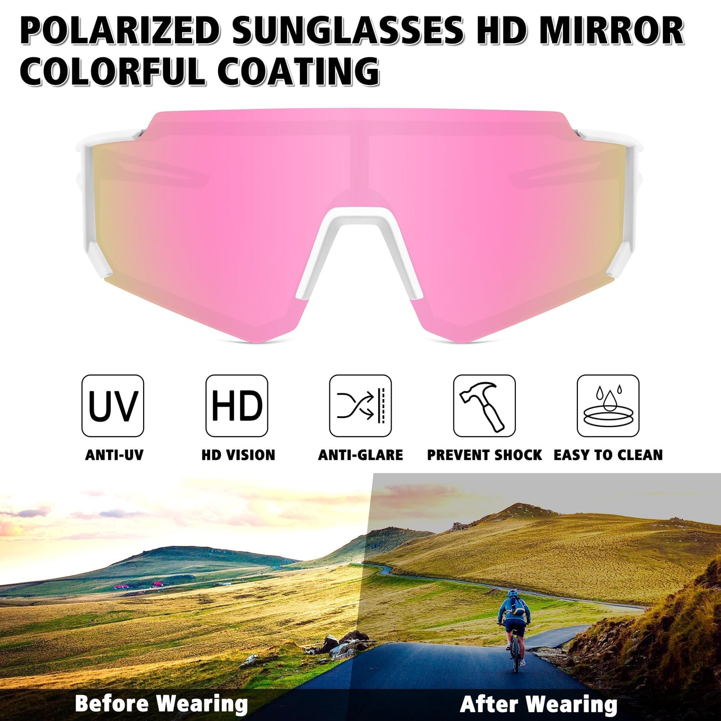 KGHEUQF Kids Youth basball Sunglasses For Boys Girls Ages 3-12,Polarized Sunglasses For Baseball, Softball And Cycling UV Protection (Pink)