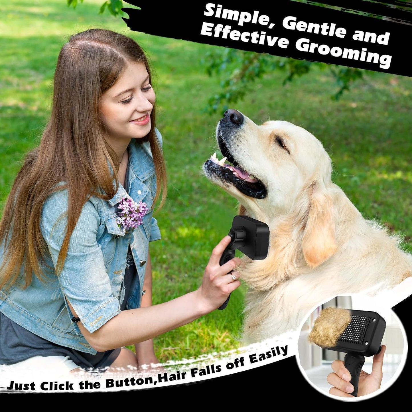 Skiennix Self-Cleaning Slicker Brush Set - Pet Grooming Rake & Flea Comb for Dogs, Cats, Horses | Double-Sided Dematting Tool | Premium Black