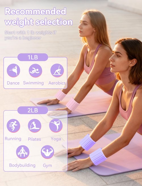 Redlake Weighted Bangles, Wrist Weights & Ankle Weights 2 Packs – Adjustable, Silicone Waterproof, Non-Slip, Easy Wear for Women & Men | 2 lbs (1 lb Each) Weighted Arm Bands for Pilates, Yoga, Running & Walking