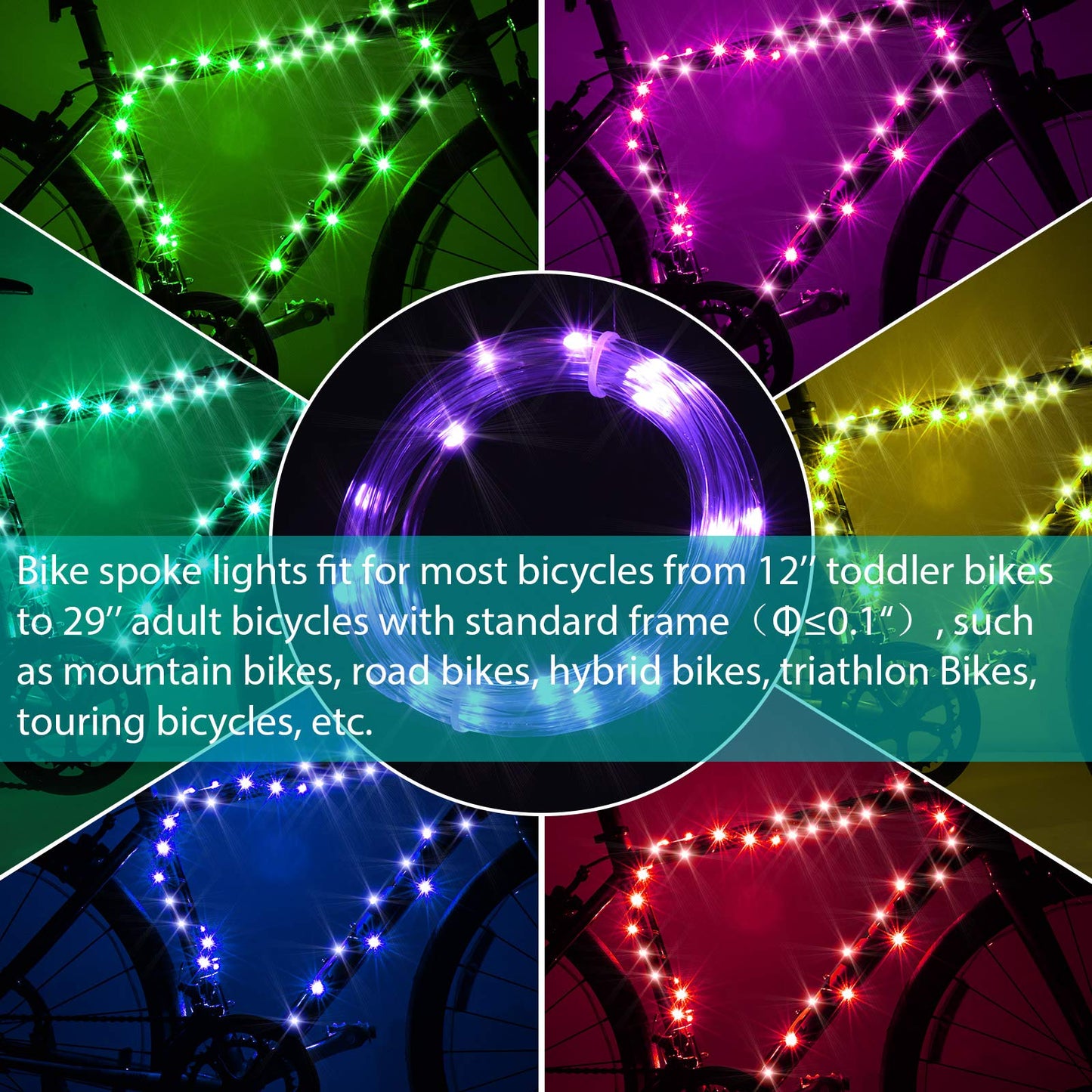Waybelive LED Bike Frame Lights, Remote Control Bicycle Frame LED Light, 16 Color Change by Yourself, Waterproof, Super Bright to Ride at Night. Good Gift for Kids(1 Tire, Multicolor)