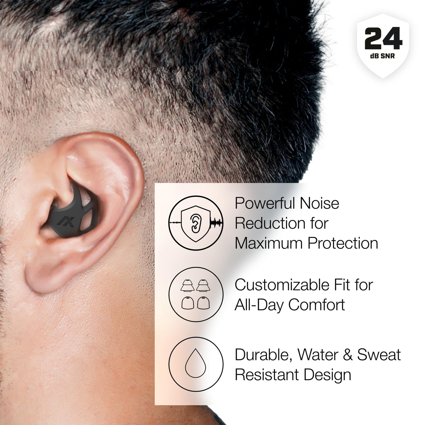 AXIL X20 Noise Reduction Ear Plugs, 24dB Hearing Protection, Bone