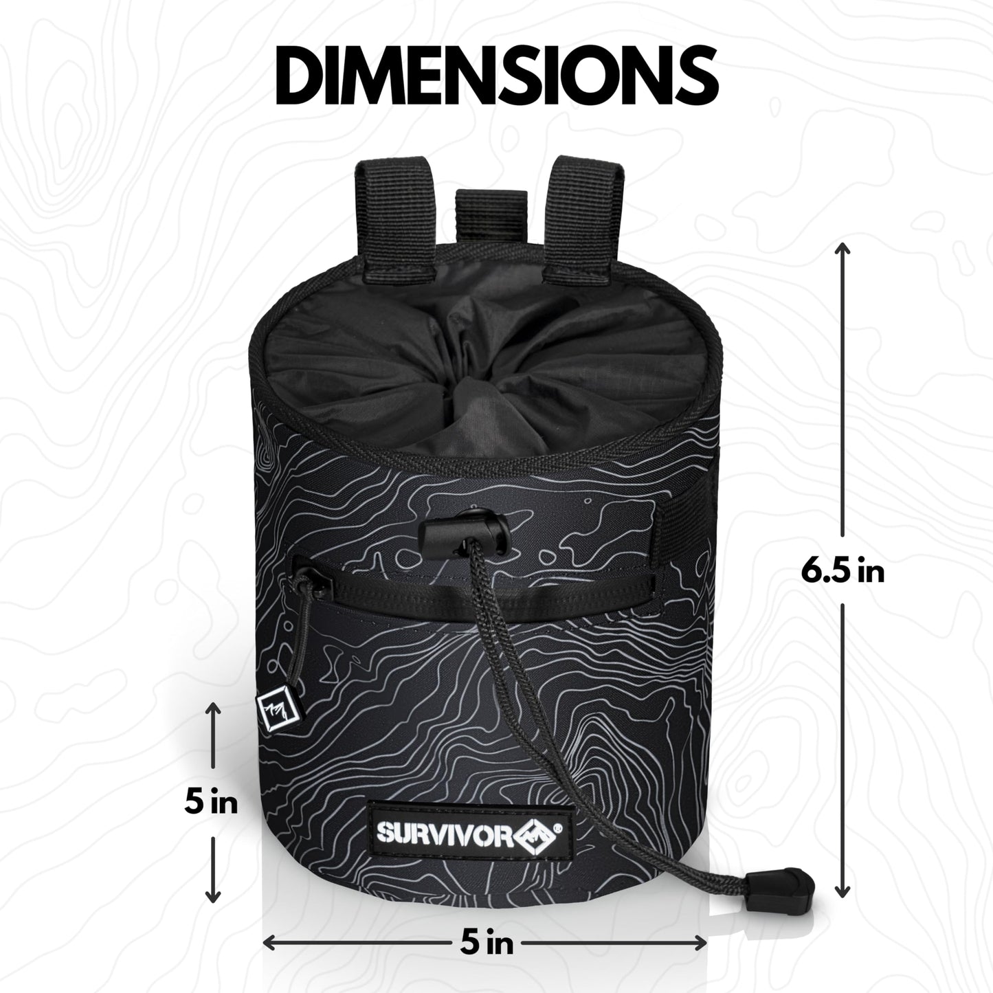 SURVIVOR Chalk Bag - Rock Climbing Chalk Bag for Rock Climbing, Bouldering, Weight Lifting, & More - Draw String Closure, 2 Zippered Pockets & Brush Holder - Gym Chalk Holder & Rock Climbing Bag
