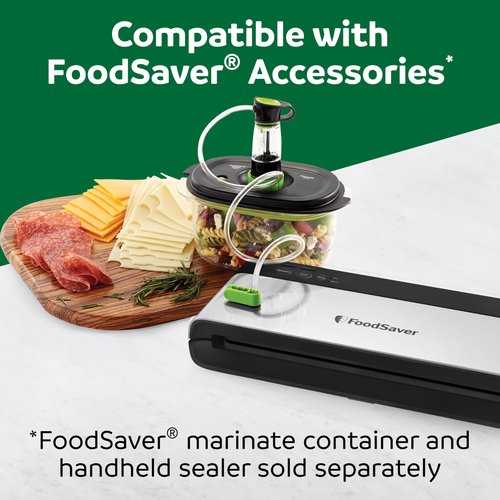 FoodSaver PowerVac Compact Vacuum Sealing Machine Stainless Steel & Black Vertical Storage VS0150 | Preserves freshness reduces bag waste for both dry and wet food