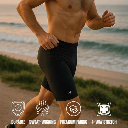 Men’s Compression Shorts Workout & Training | Performance Spandex Baselayer Athletic Gym, Running, Rowing Underwear 8" Tech Elite Black Large