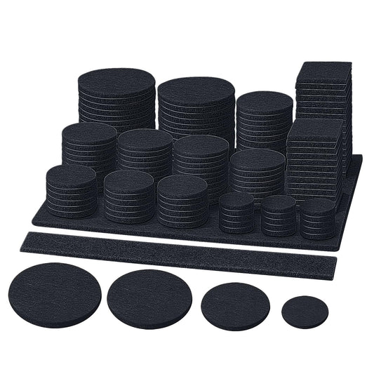 BALEINE 141PCS Felt Furniture Pads, Multi-Size Felt Pads for Chair Legs, Tables, Beds, Scratch-Reducing Floor Protectors for Hardwood Floors, Tile, Vinyl, and Laminate (141PCS, Black)