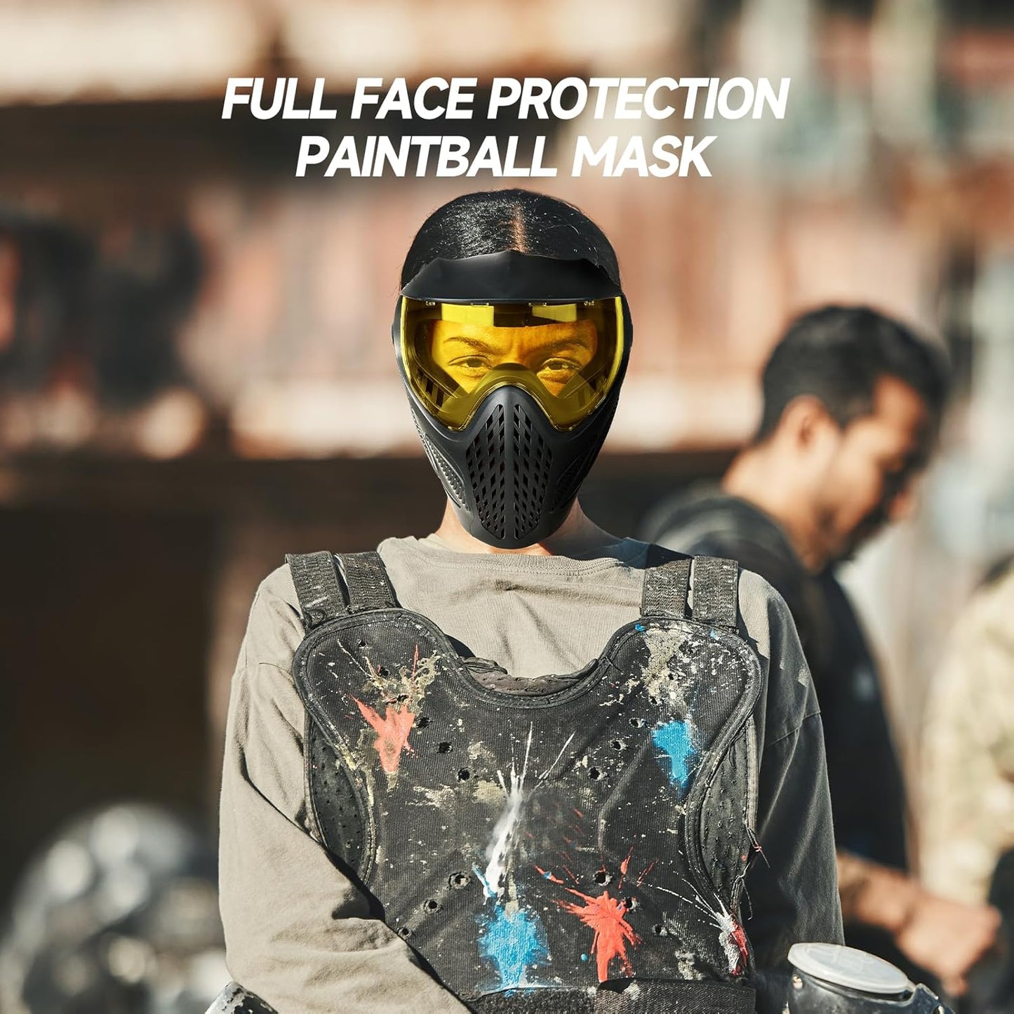 Xaegistac Paintball Mask - Integrated Sun Visor, Wide Field of View, Anti-Fog, Adjustable Headband