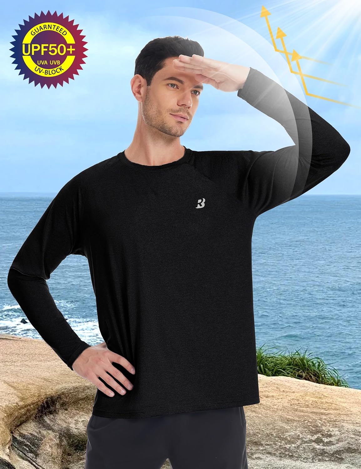 Roadbox UPF 50+ Sun Shirt for Men - UV Protection Long Sleeve Quick Dry Rash Guard | Ideal for Fishing & Hiking