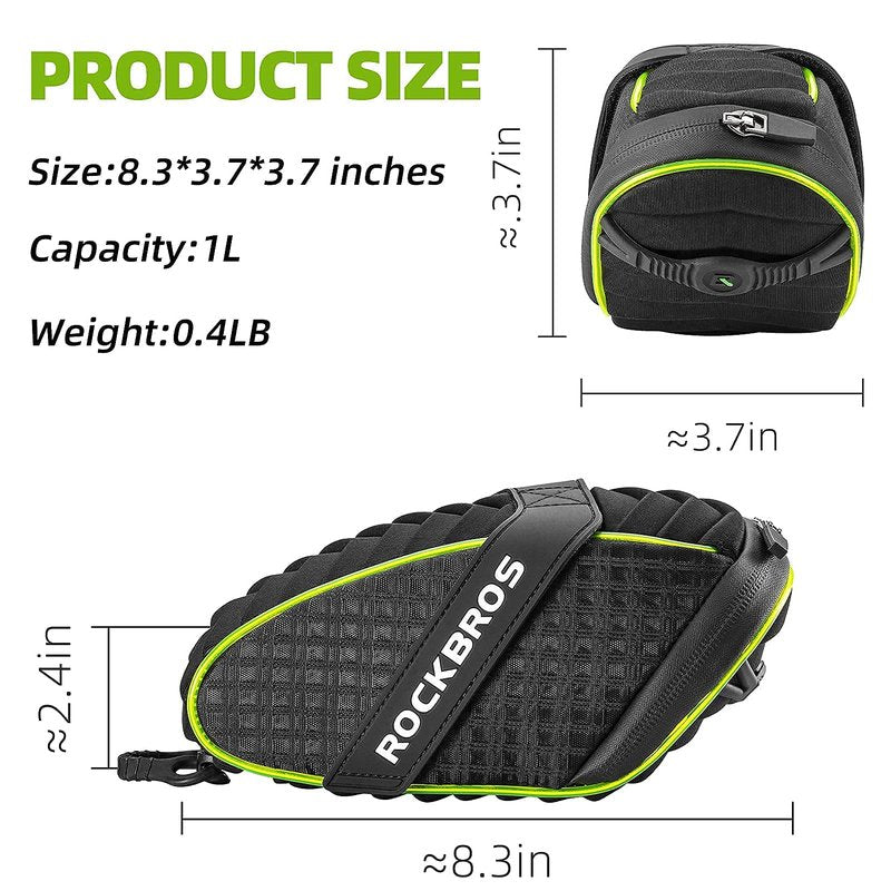 ROCKBROS Bike Seat Bag with LED Light, Waterproof 3D Shell Bicycle Saddle Bag with Rain Cover for Road & Mountain Bikes