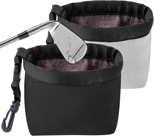 2 Pack Golf Club and Golf Ball Cleaner Bag, Portable Pocket Golf Ball Washer with Waterproof Microfiber Liner, Neoprene Golf Ball Cleaning Holder Pouch with Carabiner Clip - Best Golf Accessories Gift