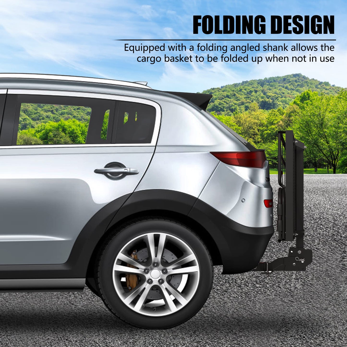 KAIRAY Heavy Duty Folding Hitch mount Cargo Carrier Load Capacity 500 Lbs 60" X 20" X 6" Trailer Fold up Luggage Basket with Stablizer Waterproof Bag Net Ratchet Straps Combination Lock for SUV Pickup