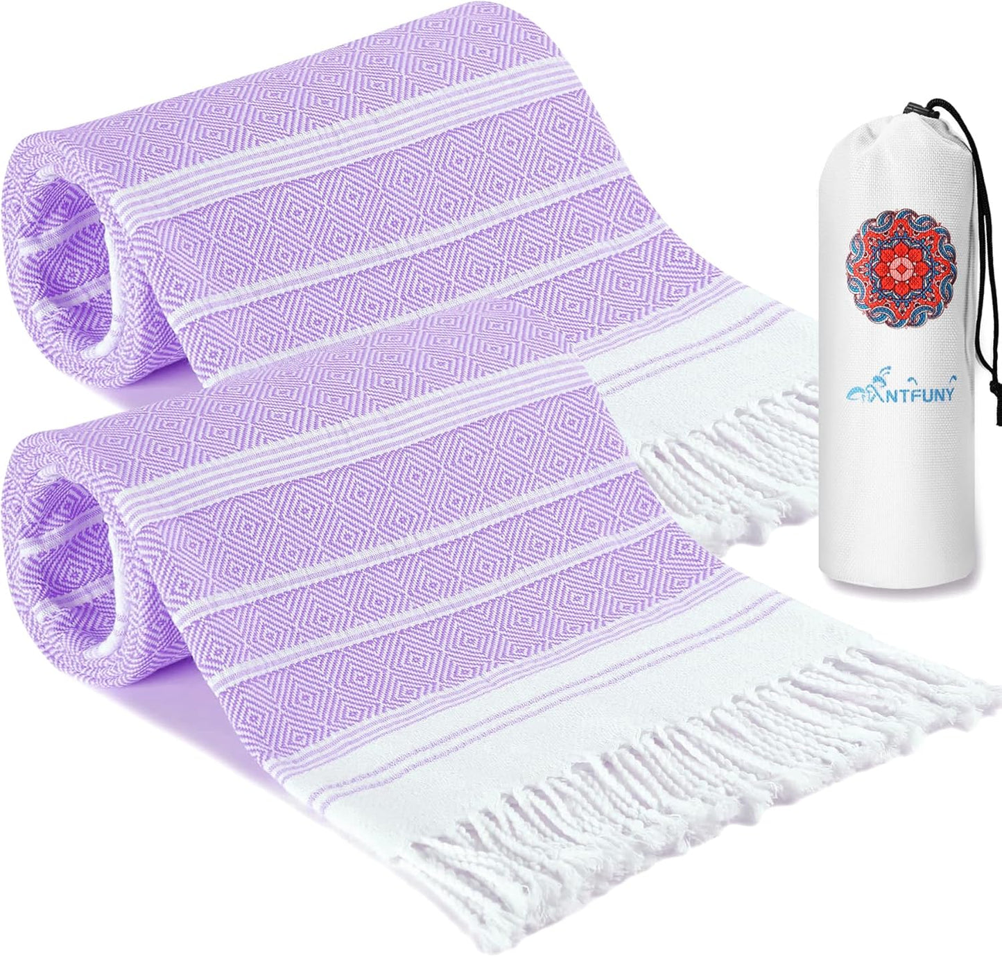Skiennix Turkish Beach Towels - Quick Dry, Sand-Free, Oversized | Soft Absorbent Stripes - 2 Pack