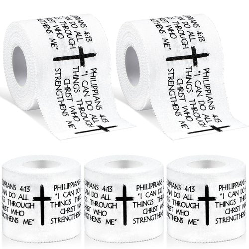 5Pcs Christian Athletic Tape 2in x 23ft Cotton Zinc Oxide Sport Faith Cross Sports Wristbands Religious Bible Verse Wrist Tape for Football Baseball Athlete Gymnastic Boxing First Aid Injury Wrap