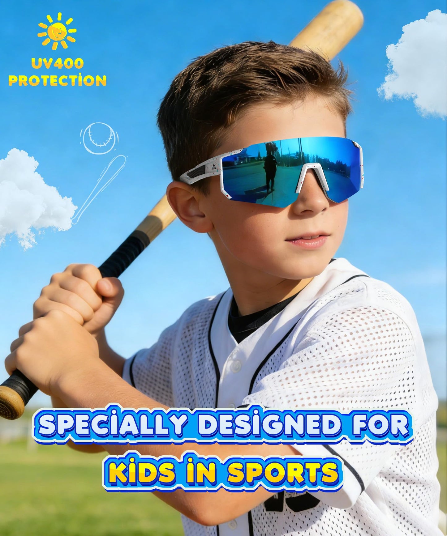 KALIYADI Kids-Sunglasses Toddler-Sunglasses Boys-Girls Youth-Sport-Sun-Glasses: Baseball Running UV400 Protection Age 6-14