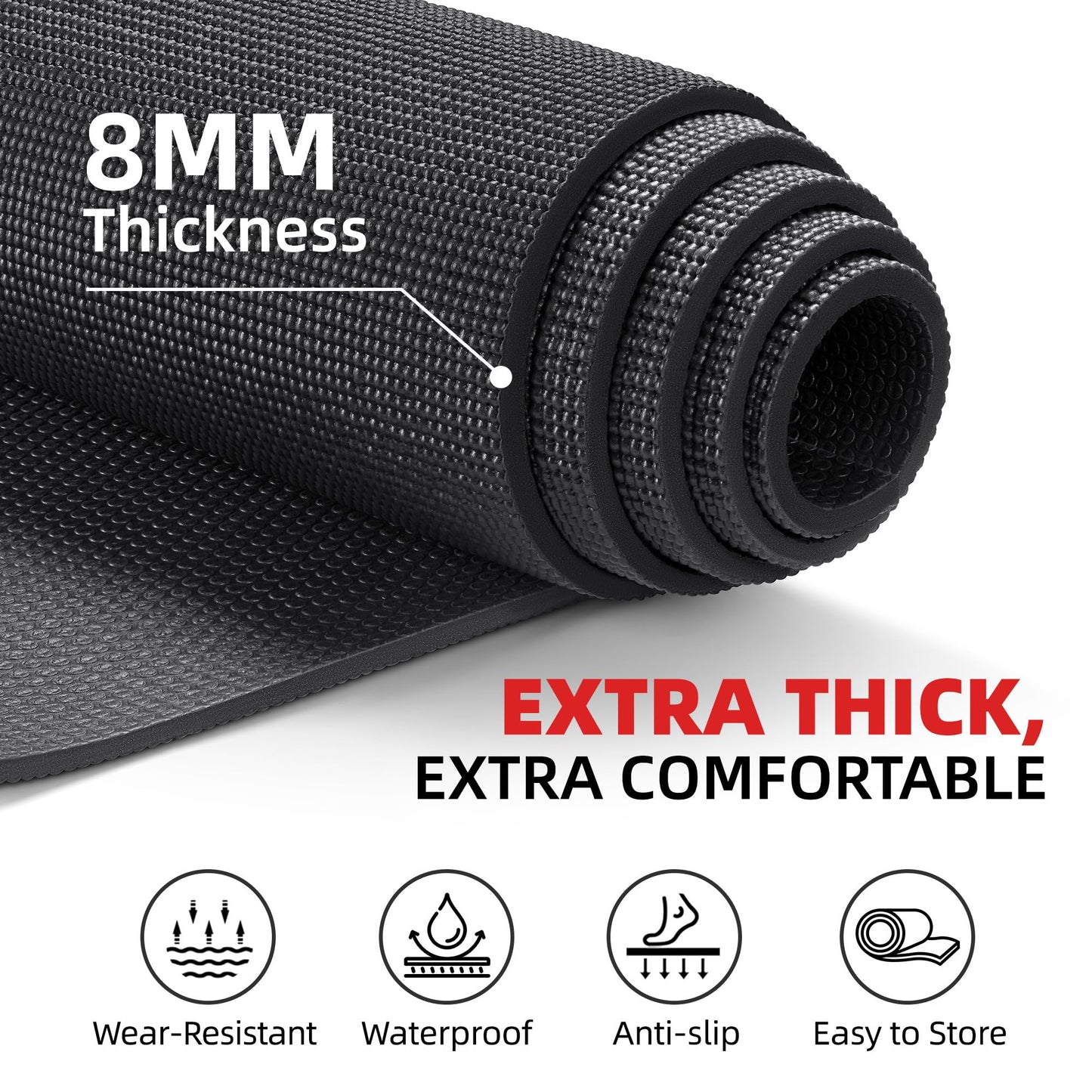 GymCope Extra Large Exercise Mat, 10'x6'/9'x6'/8'x6'/7'x5'/6'x4'(8mm) Thick Workout Mat for Home Gym & Garage Flooring, Shoe-Friendly, High-Density, MMA, HIIT, Weight Lifting, Cardio&Strength