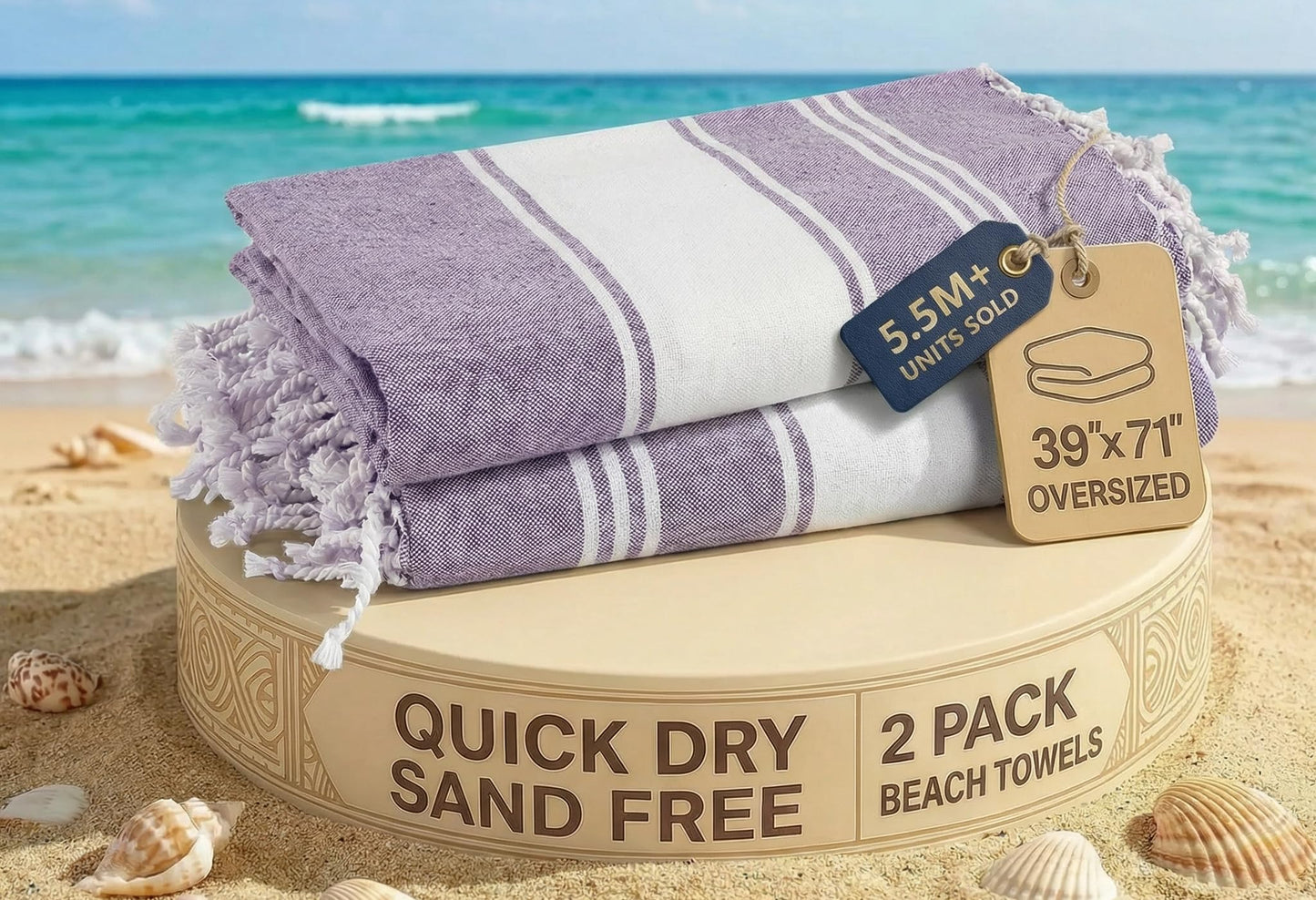 LANE LINEN 2 Pack Beach Towels Oversized, 39"x71", Quick Dry - Regal Orchid