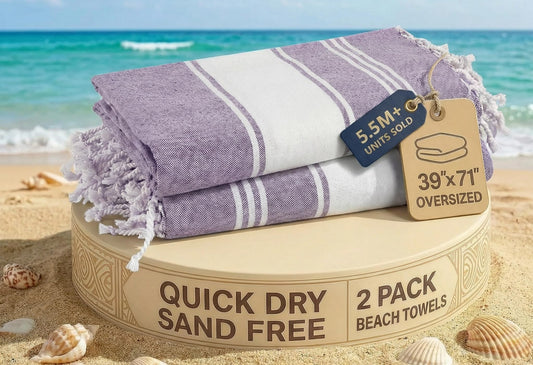 LANE LINEN 2 Pack Beach Towels Oversized, 39"x71", Quick Dry - Regal Orchid