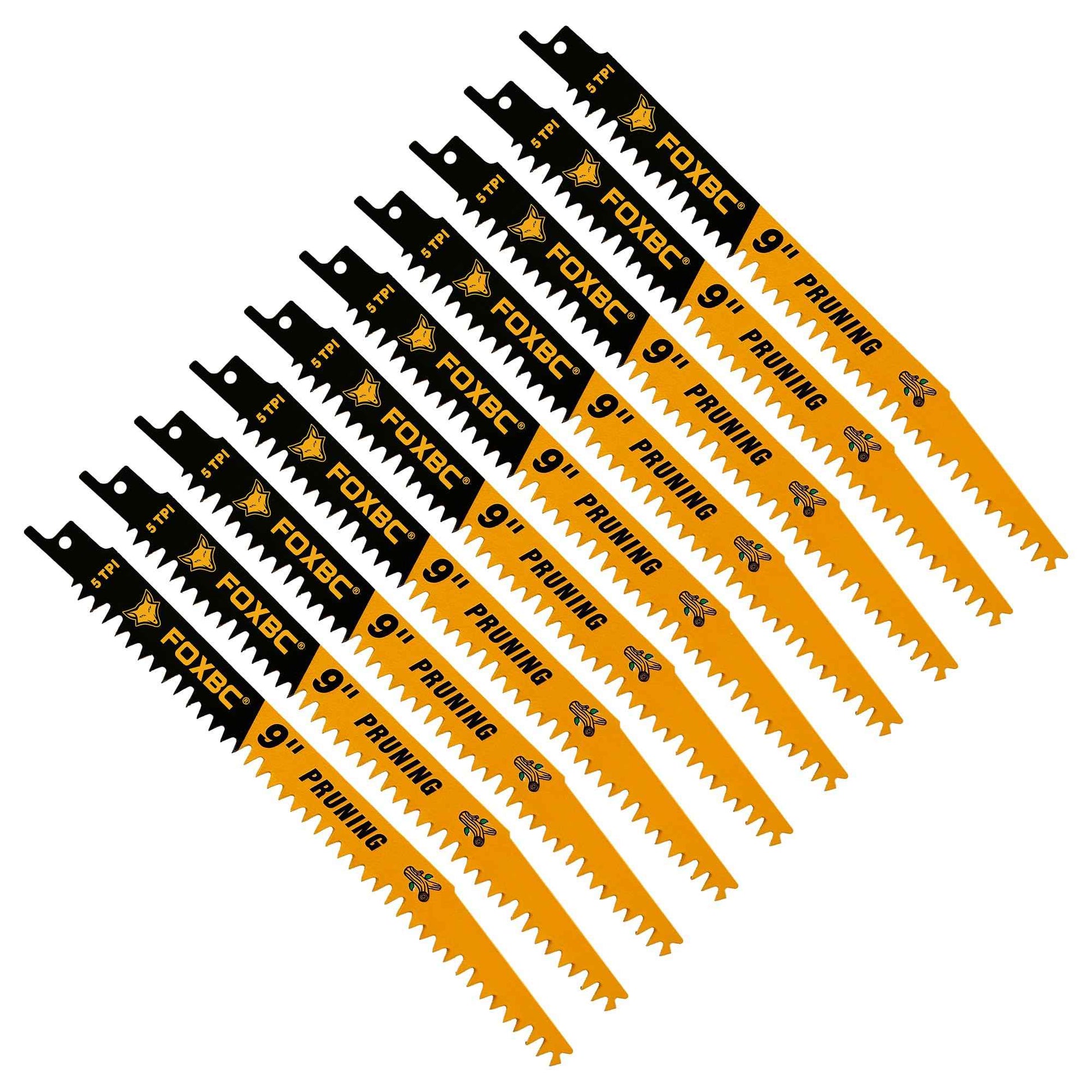 FOXBC Wood Pruning Reciprocating Saw Blades, 9 Inch Pruning Saw Blades 5 TPI for Tree Trimming, Wood Wet Cutting, 10-Pack