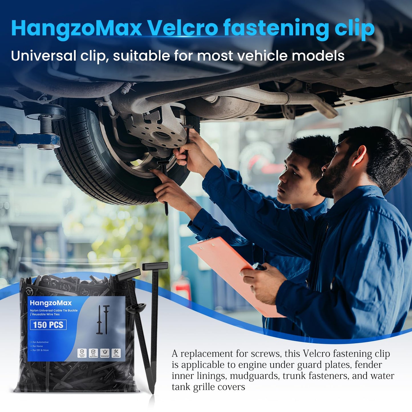 HangzoMax 150 Pack Nylon Universal Cable Tie Buckle, Heavy Duty Zip Tie clips for Car Repair, Applicable Toengine Lower Guard Plates, Fender Linings, Fenders, Trunkclips, DIY Projects