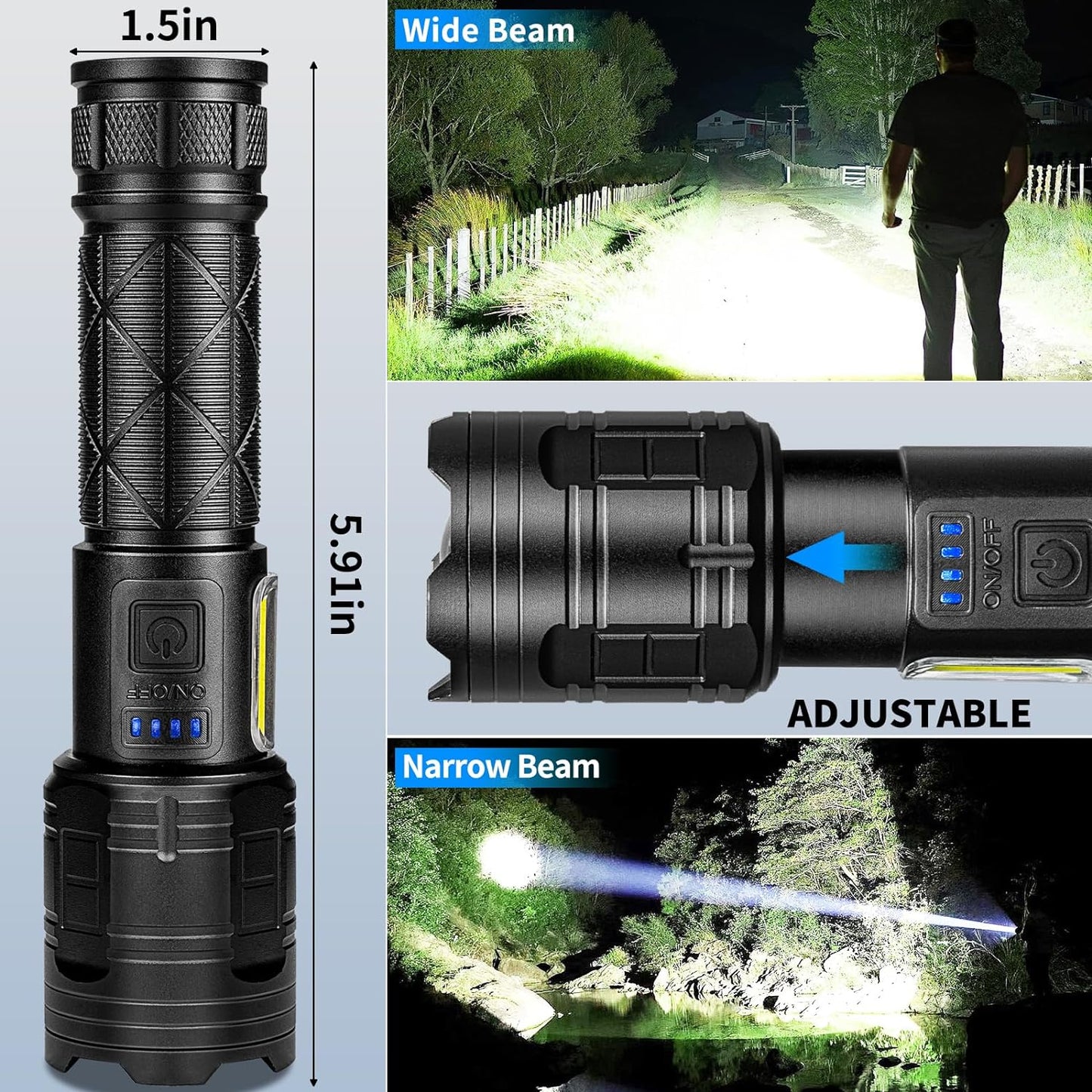 99,000 Lumen Rechargeable LED Flashlight - Super Bright, Waterproof, 7 Modes - 2 Pack for Camping & Home Use