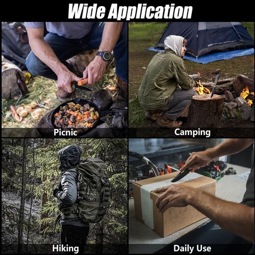 FLISSA Folding Pocket Knife, SANDVIK 14C28N Blade Knife with Micarta-Steel Handle, Pocket Clip and Thumb Hole for EDC Camping Hiking Outdoor