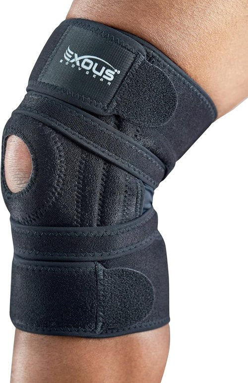 Exous Bodygear Knee Brace - Meniscus Tear Support for Arthritis & ACL Pain | Patented Adjustable Wraparound Strap, Medium Size