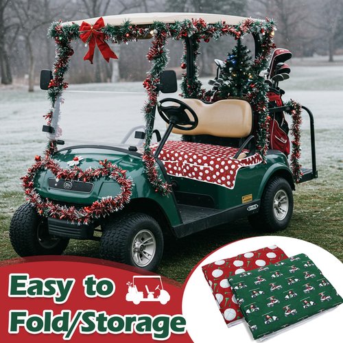 Datanly 2 Pack Golf Cart Seat Covers Funny Seat Towel Blanket with 2 Large Front Pockets & Non Slip Backing Universal Fit for 2 Person Golf Cart 52" x 30" (Christmas)