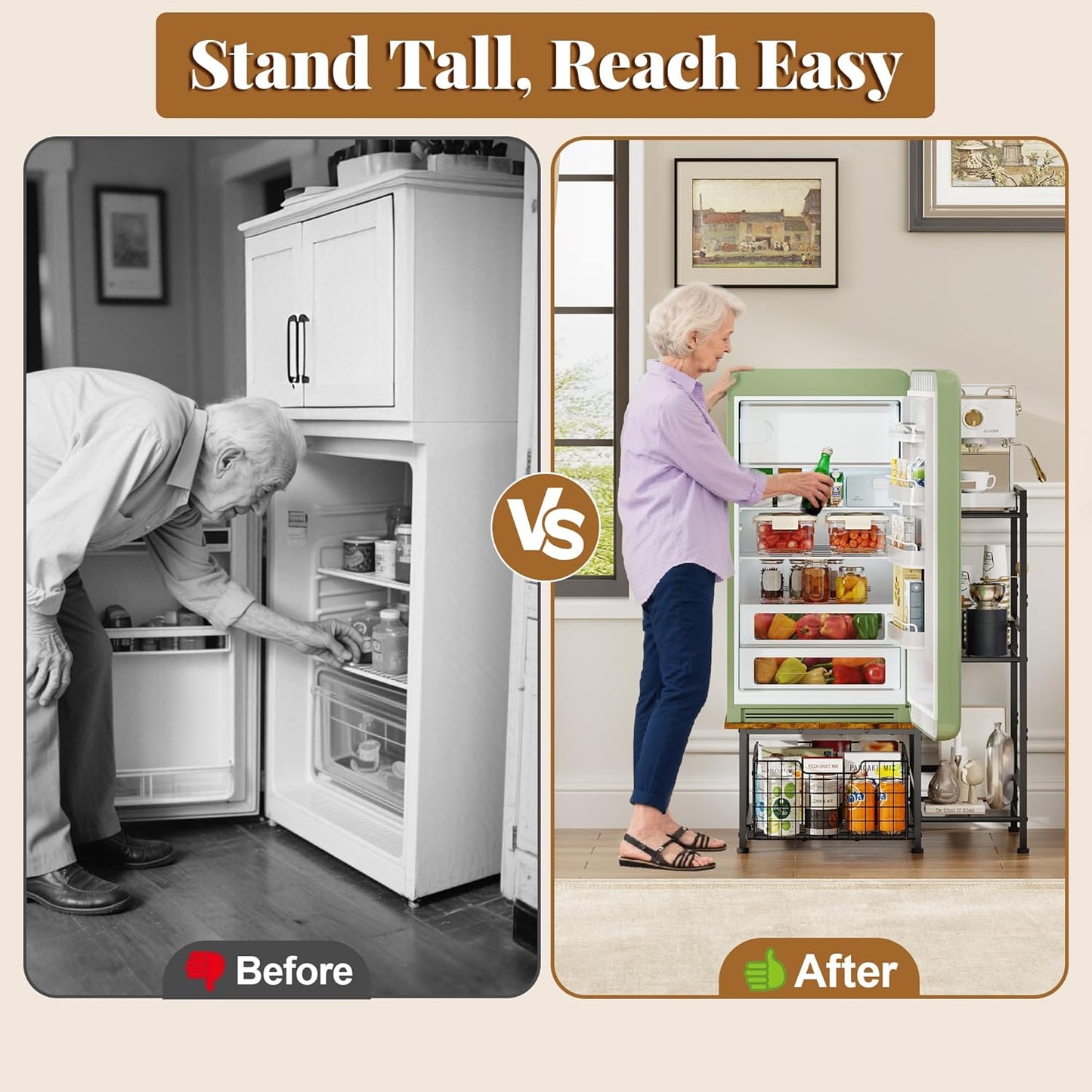 Yuyetuyo Mini Fridge Stand - Stylish Coffee Bar & Wine Cabinet with Storage Basket | Perfect for Dorms & Offices