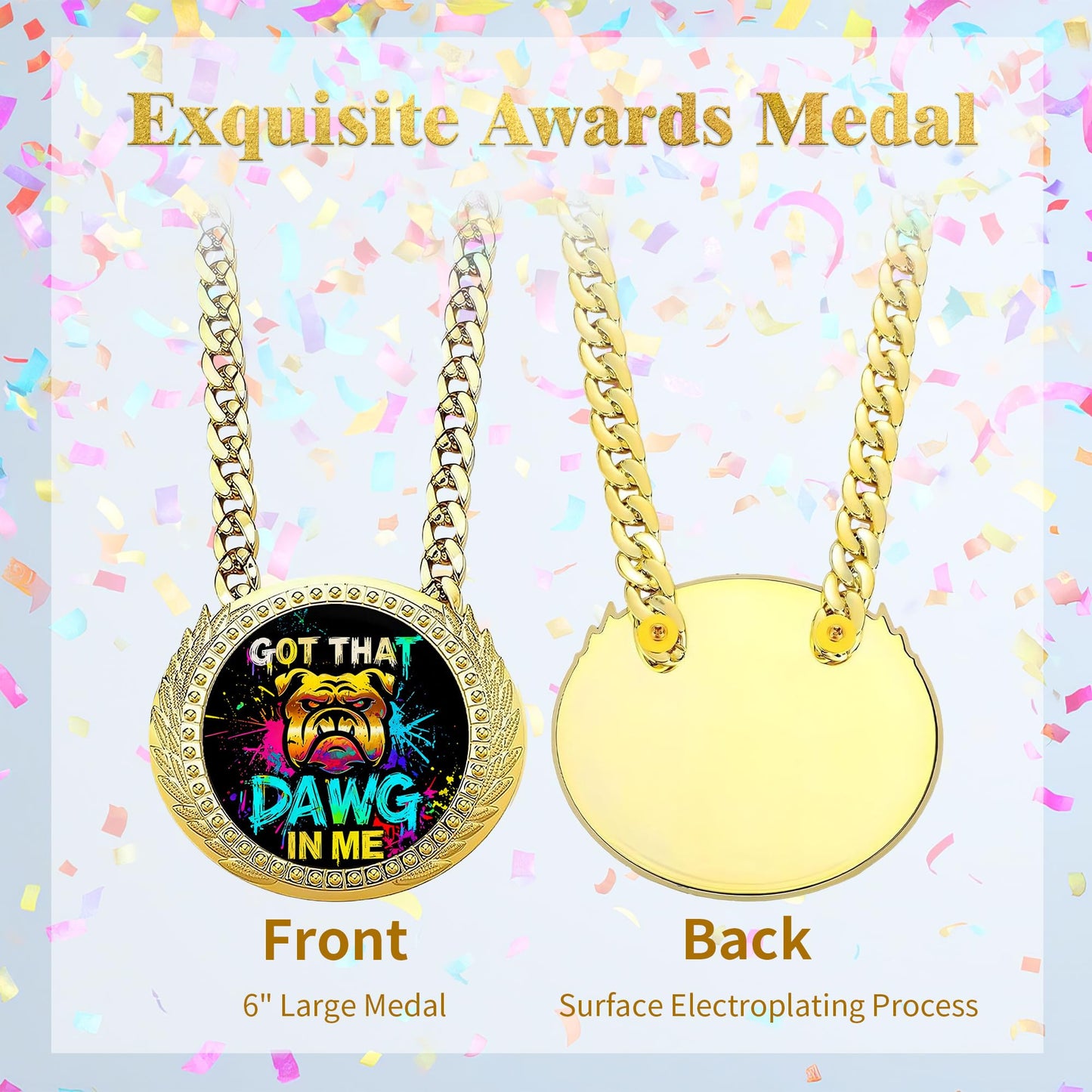 Goutoports Got That Dawg in Me Turnover Chain - Bulldog Splash Art 6 Inch Big Medal Award, Motivational Prize Gift for Tenacious Competitors & Football MVP Funny Gag Gifts