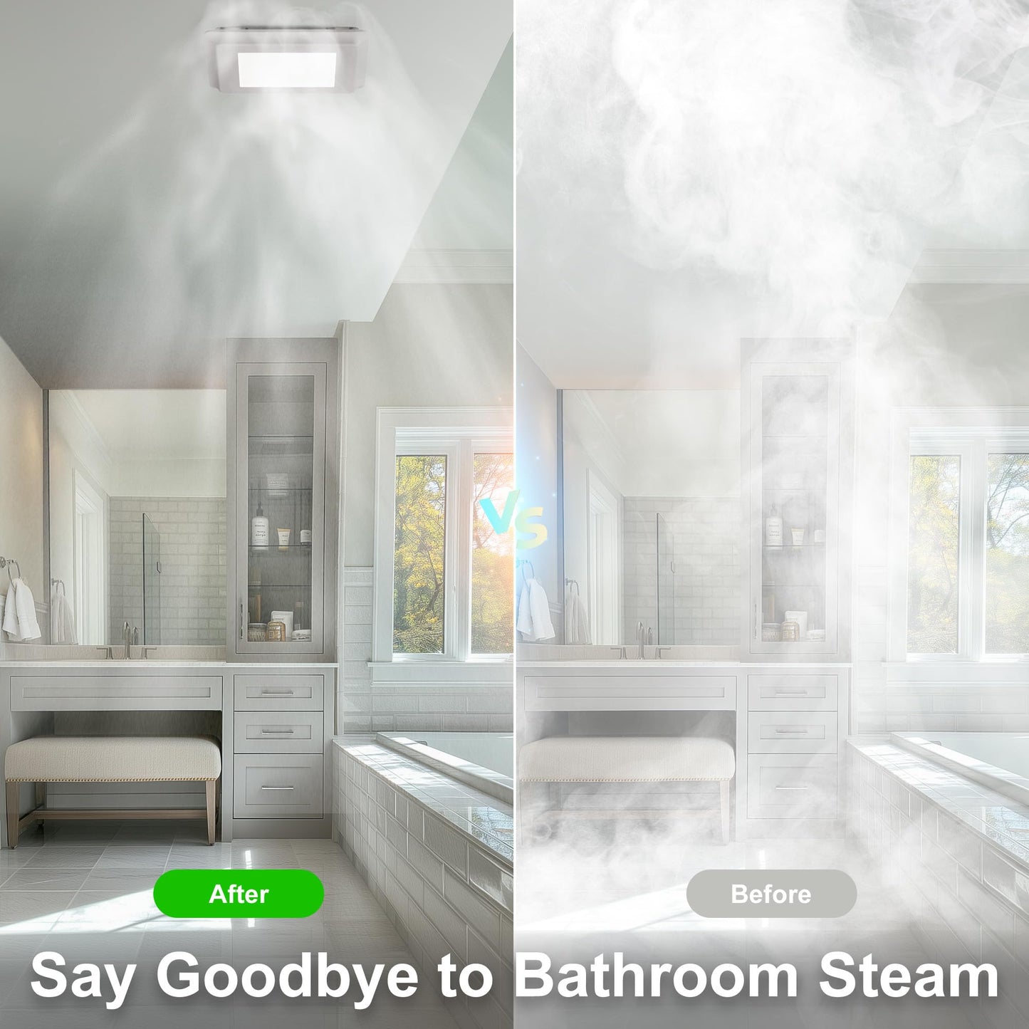 ZAGO Bathroom Exhaust Fan with LED Light: 100 CFM 1.2 Sones Quiet Powerful Ceiling Vent Fans Lamp combo for Quick Shower Steam Removal and Consistently Fresh Air Ventilation Ideal for Household Bath