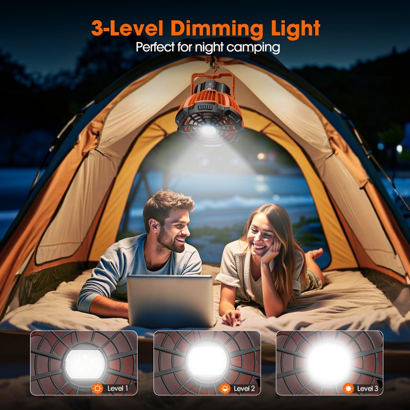 Portable Camping Fan & Lantern, (40H Max Working) Rechargeable Battery Operated Fans & Hook, 15000mAh Glamping Tent Hanging Fan for Car Camping Essentials Accessories,Hiking,Hurricane Survival Gear