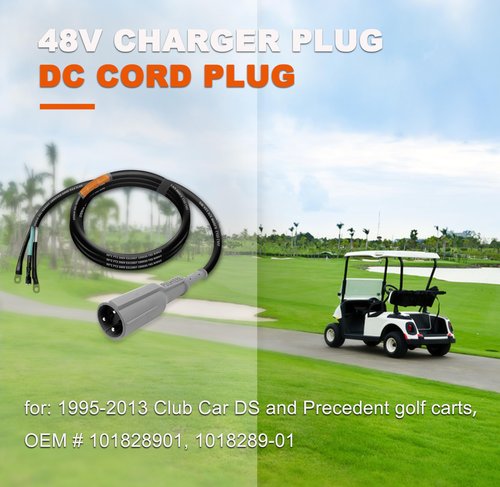 Golf Cart Charger Cord, 48V Charger Plug for Club Car DS & Precedent 1995-2013 Golf Cart, Replaces OEM# 101828901, 1018289-01, UL SJOOW, 3 * 12AWG