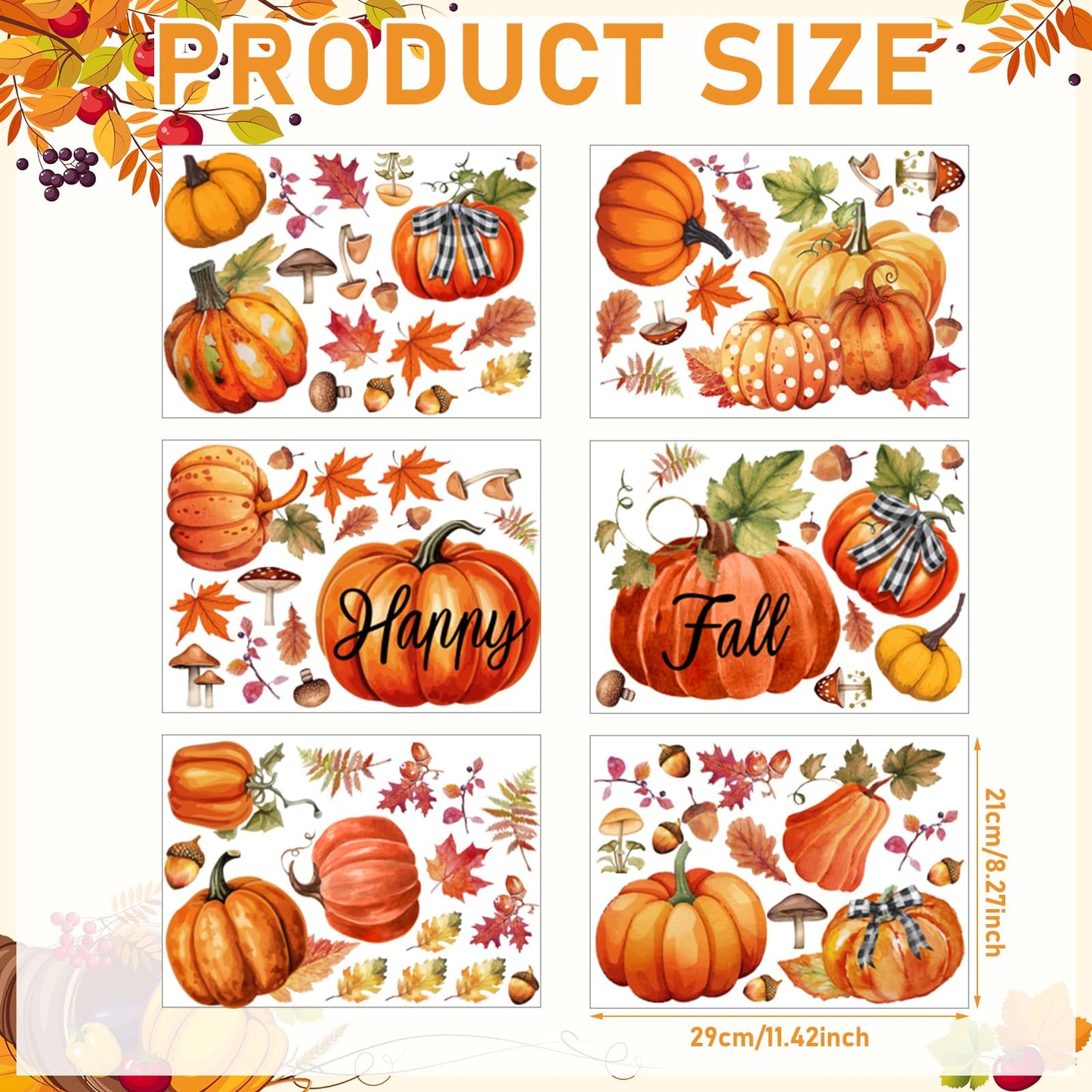 Eersida 6 Sheets 89 Pcs Fall Wall Stickers Oil Painting Pumpkin Wall Decals Maple Leaves Decals Stickers for Autumn Glass Thanksgiving Home Decor and Fall Decoration Kitchen Living Room