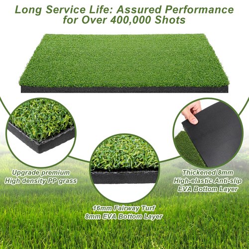 Golf Hitting Mat 24" x 16" Thickened Golf Mats for Chipping and Driving, Golfs Practice Swing Mat Turf Mats for Indoors & Outdoors