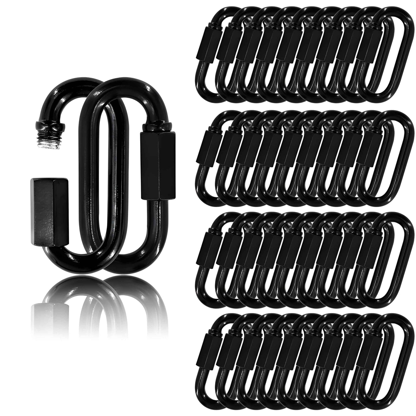 30 Pcs 3" Heavy Duty Chain Quick Links, 5/16" High Strength Anti-Rust Carabiner, 1600 LBS Chain Connector for Hanging Keys, Dog Leash, Camping, and Hiking - Black