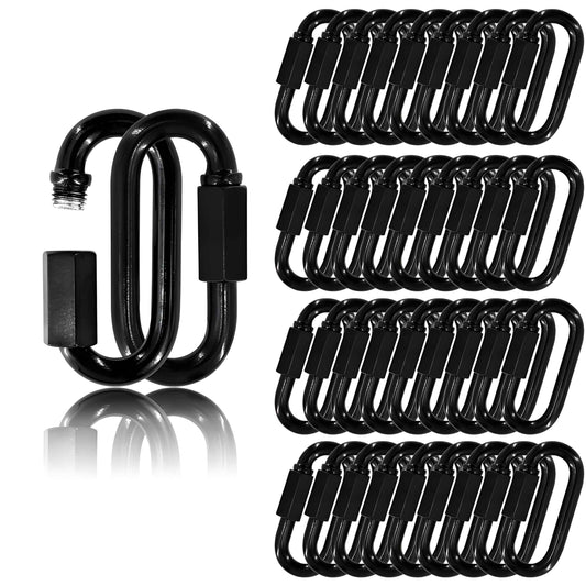 30 Pcs 3" Heavy Duty Chain Quick Links, 5/16" High Strength Anti-Rust Carabiner, 1600 LBS Chain Connector for Hanging Keys, Dog Leash, Camping, and Hiking - Black