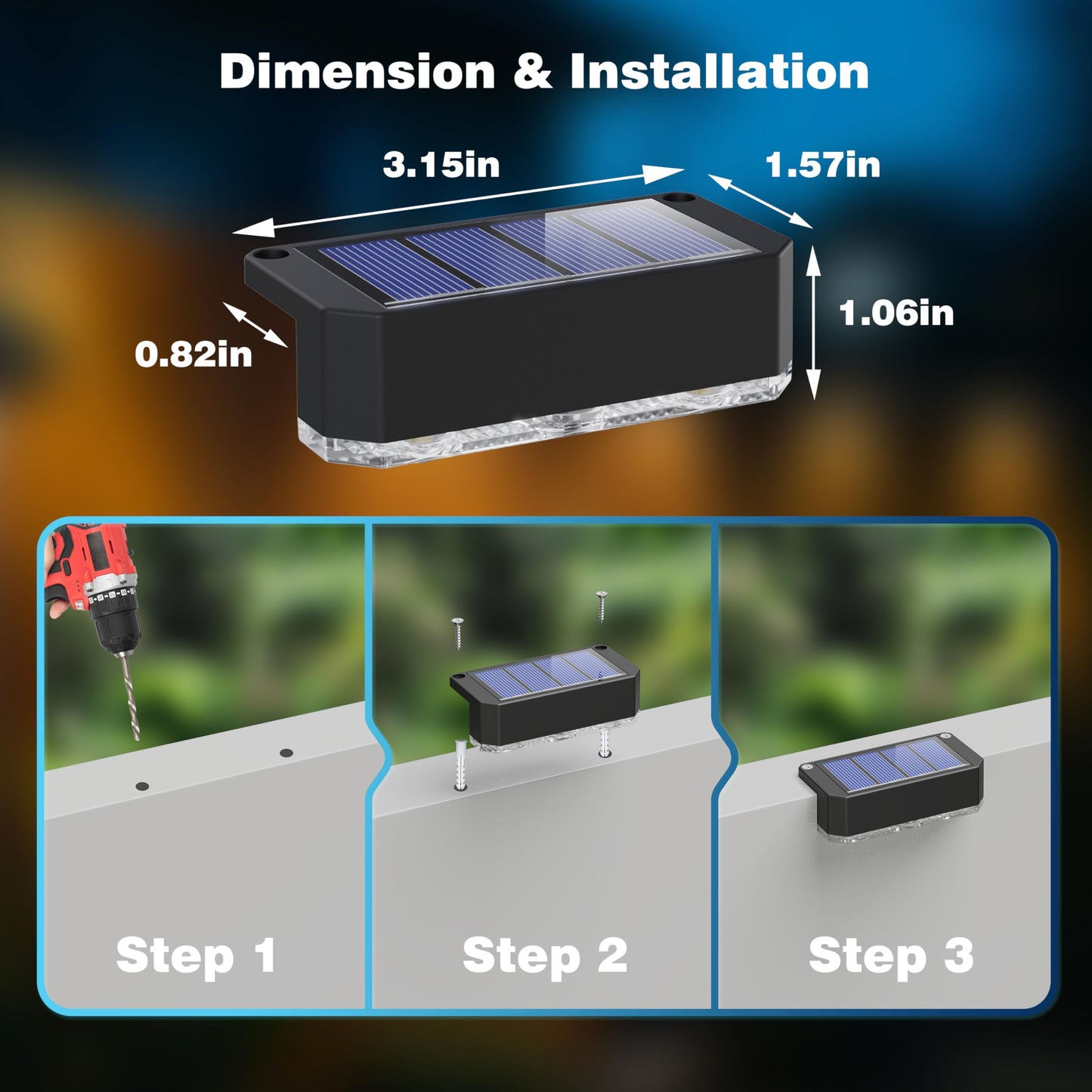 Peasur Solar Fence Lights Outdoor 8 Pack, Deck Light Solar Powered, Waterproof LED Step Lights for Railing Yard Patio Outside(Warm White)