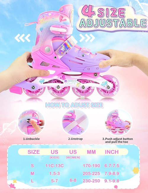 2PM SPORTS Inline Skates for Kids - Adjustable Light-Up Roller Skates for Ages 5-12 | Indoor & Outdoor Fun