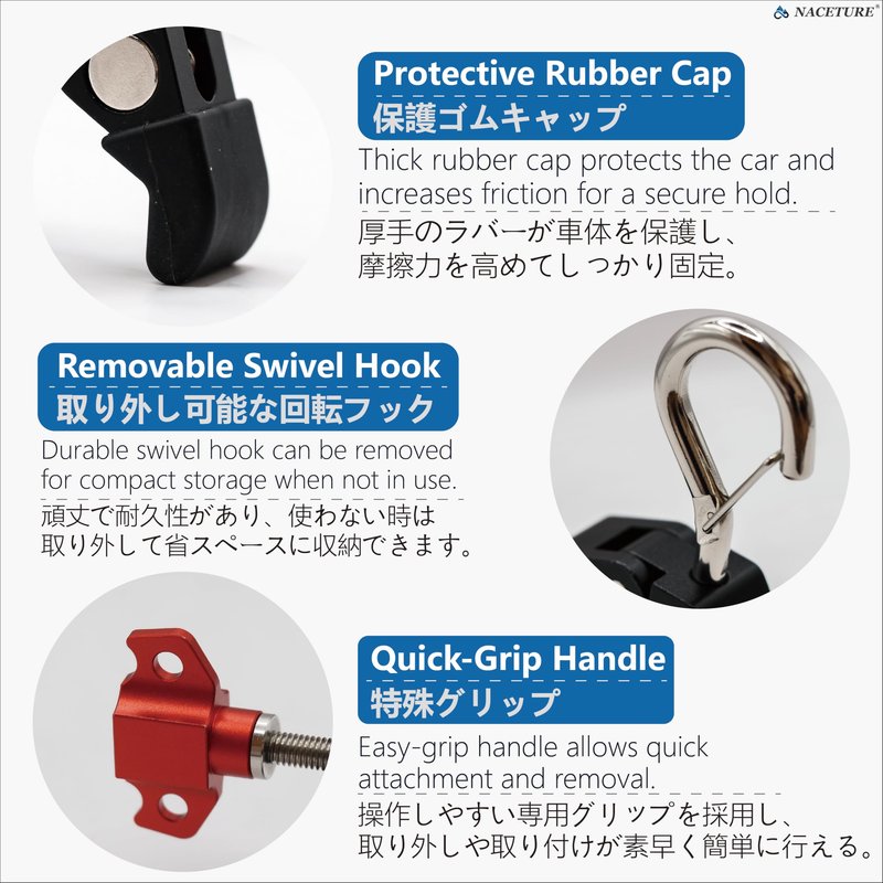 Car Tent Holder Hooks- Secure & Scratch Free Car Roof Mount Camping Hooks with Easy to Install Knob Mechanism & Carabiner Clip- Anchor Awning Hooks for Campers- Durable Outdoor Tent Hooks for Car
