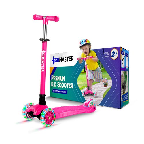 Highmaster 3-Wheel Toddler Scooter for Boys – Light-Up Wheels, Safe Ride for Ages 2+ – Holds Up to 165 lbs (Pink)
