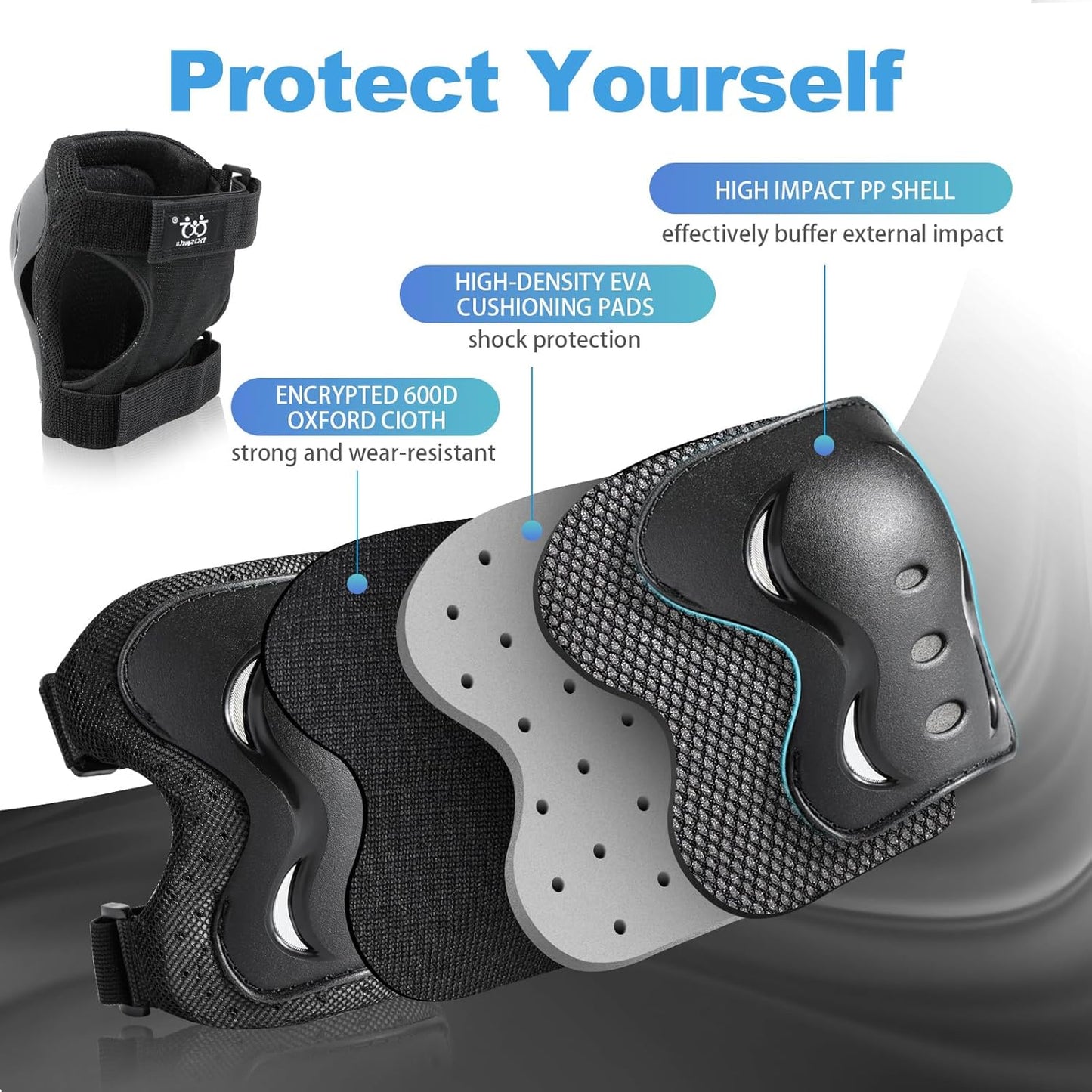 Skiennix Protective Gear Set - Kids/Youth/Adult Knee Pads, Elbow Pads & Wrist Guards | 6 Pack for Roller Skating, Skateboarding & Cycling