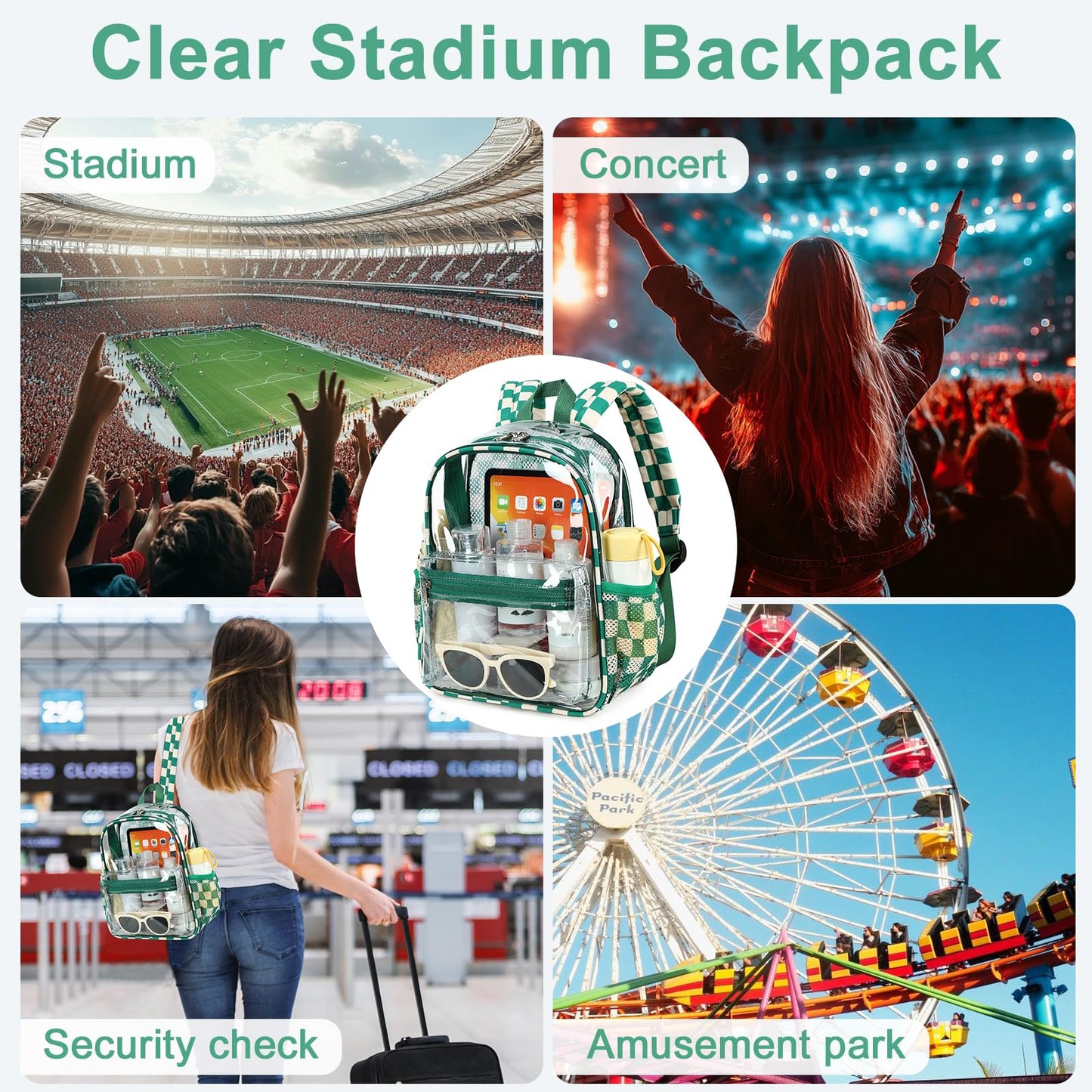 BTOOP Clear Mini Backpack for Stadium Events 12x12x6 Small Transparent Backpacks Plastic See Through Clear Bag for Concerts Work Festival Security Travel