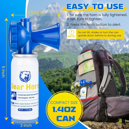 Bear Horn 1.4oz Self Defense Air Horn - 120dB Sound Heard Up to 1/2 Mile | Ideal for Hiking