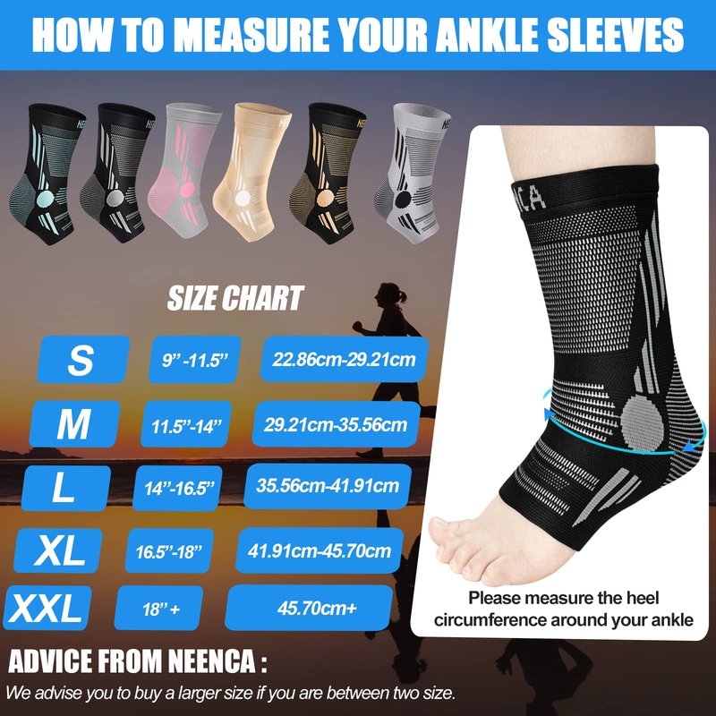 NEENCA Ankle Brace for Pain Relief, 2 Pack Compression Ankle Sleeves Set. Ankle Support Stabilizer for Achilles Tendonitis, Plantar Fasciitis, Joint Pain, Swelling, Arthritis, Sport