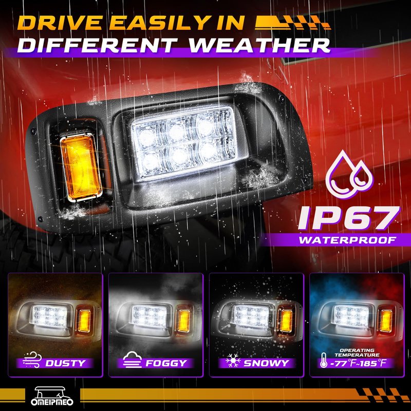 Club Car DS LED Headlight Kit, High Brightness Golf Cart Modified Headlights, 12V Golf Cart Head lights for Club Car DS 1993-UP Gas&Electric Golf Carts, Street Legal, Non-OEM, Cutout Required